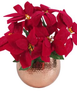 Artificial Christmas Xmas Red Poinsettia 40cm Copper Curved Metal Planter
