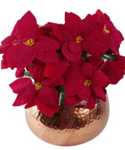 Artificial Christmas Xmas Poinsettias Copper Curve Large Metal Planter