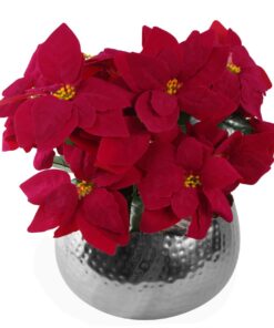 Artificial Christmas Xmas Poinsettias Silver Large Metal Planter