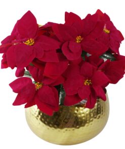 Artificial Christmas Xmas Poinsettias Gold Curve Large Metal Planter