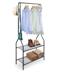 Clothes Rail Black With Two Shelves in Black Powder Coating