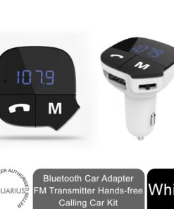 Aquarius Bluetooth Car Adapter FM Transmitter Hands-free Calling Car Kit, White