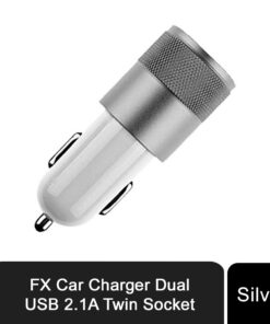 FX Powabud Car Charger 2.1A Twin USB Socket Universal Charger, Silver