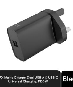 FX Mains Charger USB 1A Compatible with USB Devices, Black