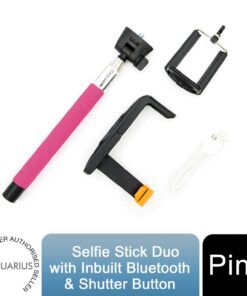 Aquarius Bluetooth Built-In Remote Camera Controls Expandable Selfie Stick, Pink