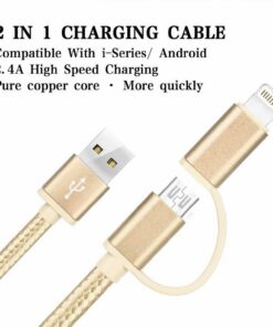 FX Powabud Nylon Braided USB Cable with 2 in 1 Dual Lightning Connector Cord[Gold]