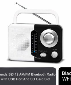 Soundz SZ412 AM/FM Bluetooth Radio with USB Port And SD Card Slot, Black/White