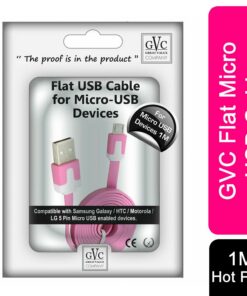GVC 1 Metre Strong Tangle Free Flat Micro USB Cable for Sync & Charge, Hot Pink