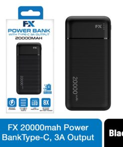 FX 20000 mAh Powerbank with Type-C 3A Output, Black