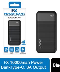 FX 10,000 mAh Powerbank with Type-C 3A Output, Black