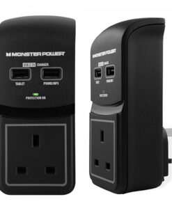 Monster Power Core 100 Surge Protected Socket with 2 USB Charging Ports, Black