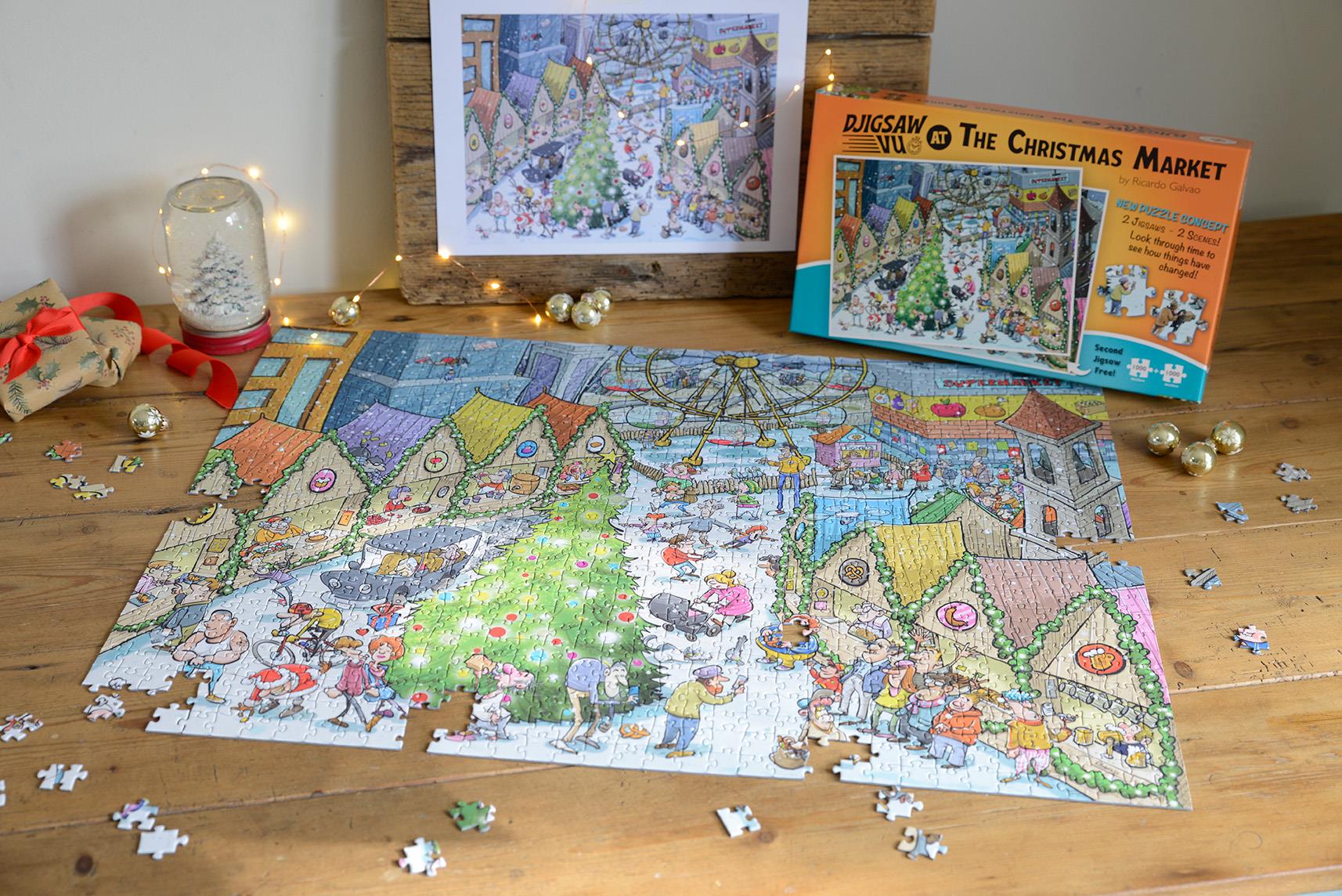 Djigsaw Vu at the Christmas Market 2 x 1000 Jigsaw Puzzles - Image 2