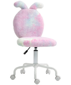 HOMCOM Armless Desk Chair Bunny Vanity Chair with Swivel Wheels Colourful