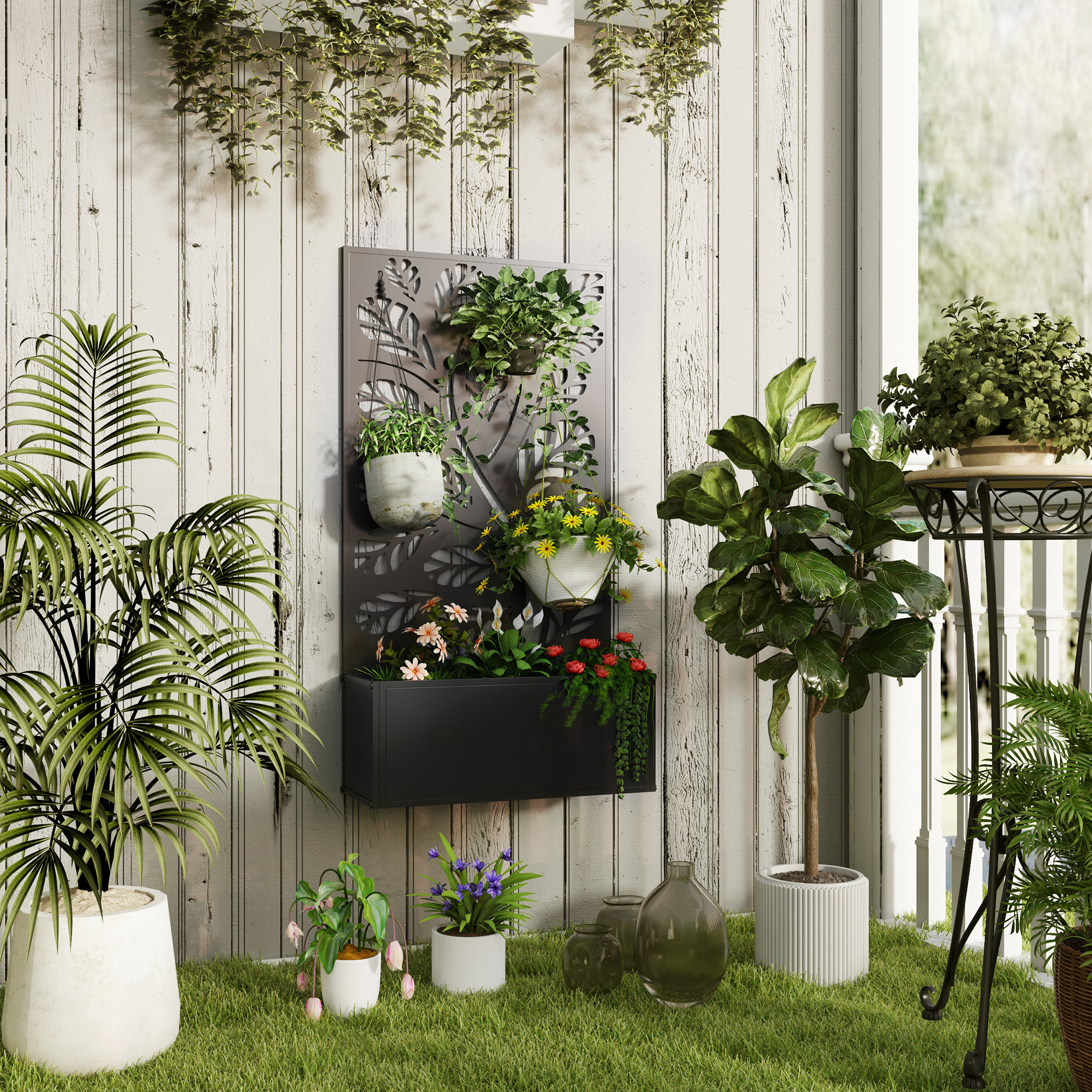 Outsunny Metal Raised Garden Bed with Trellis, Outdoor Elevated Planter Box - Image 2