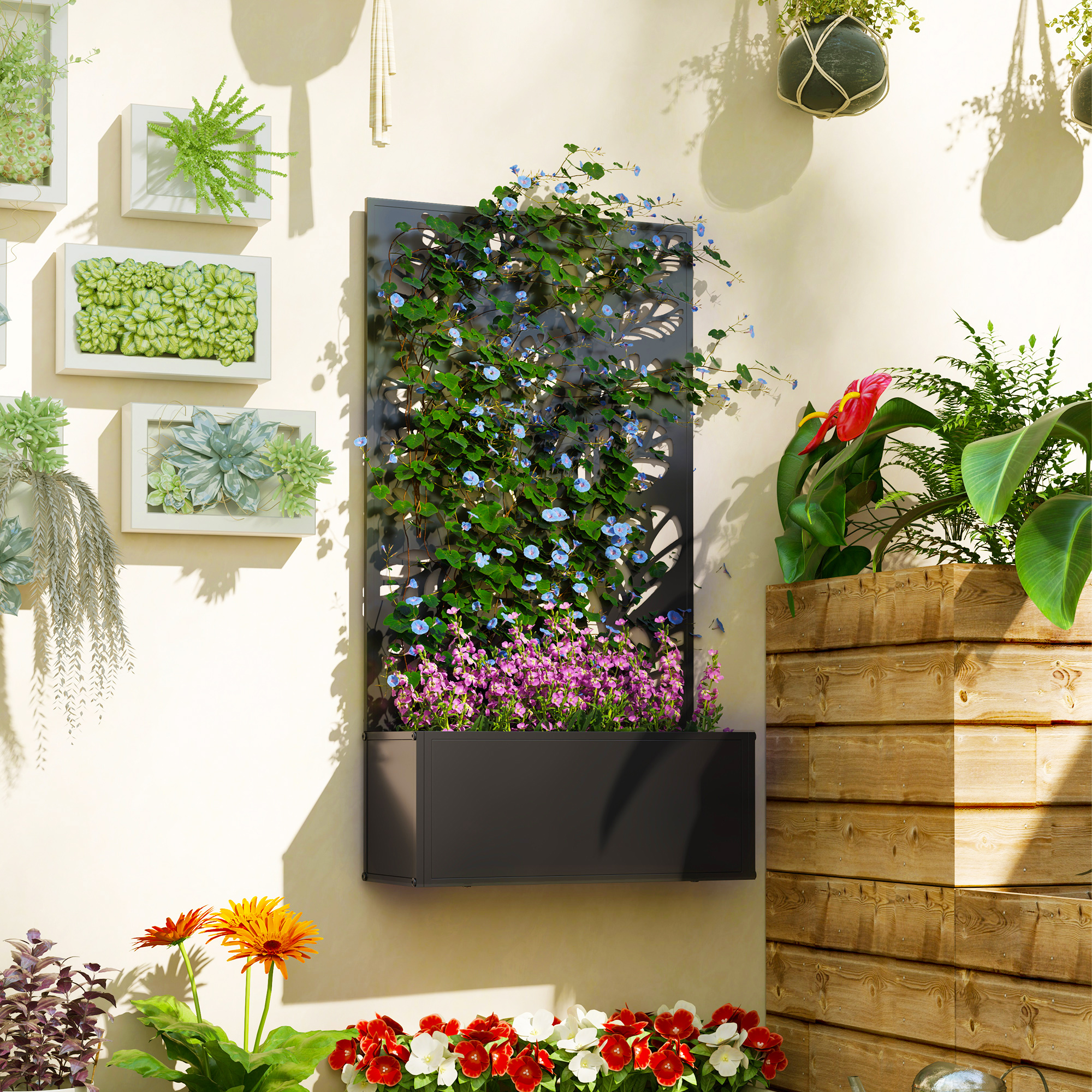 Outsunny Metal Raised Garden Bed with Trellis, Outdoor Elevated Planter Box - Image 7