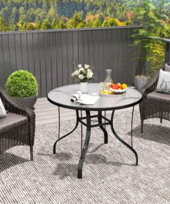 Outsunny Outdoor Dining Table with Parasol Hole, Round, 96.5 x 96.5 x 71 cm