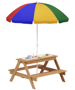 Children's Outdoor Wooden Table Set with Adjustable Parasol & Storage
