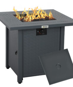 Outsunny 40,000 BTU Gas Fire Pit Table with Lid & Protective Cover - Grey