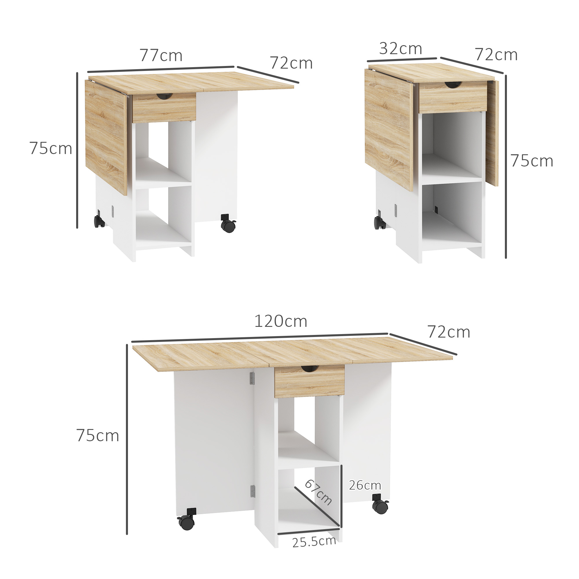 HOMCOM Foldable Dining Table, Drop Leaf Table with Storage for Kitchen, Oak - Image 5