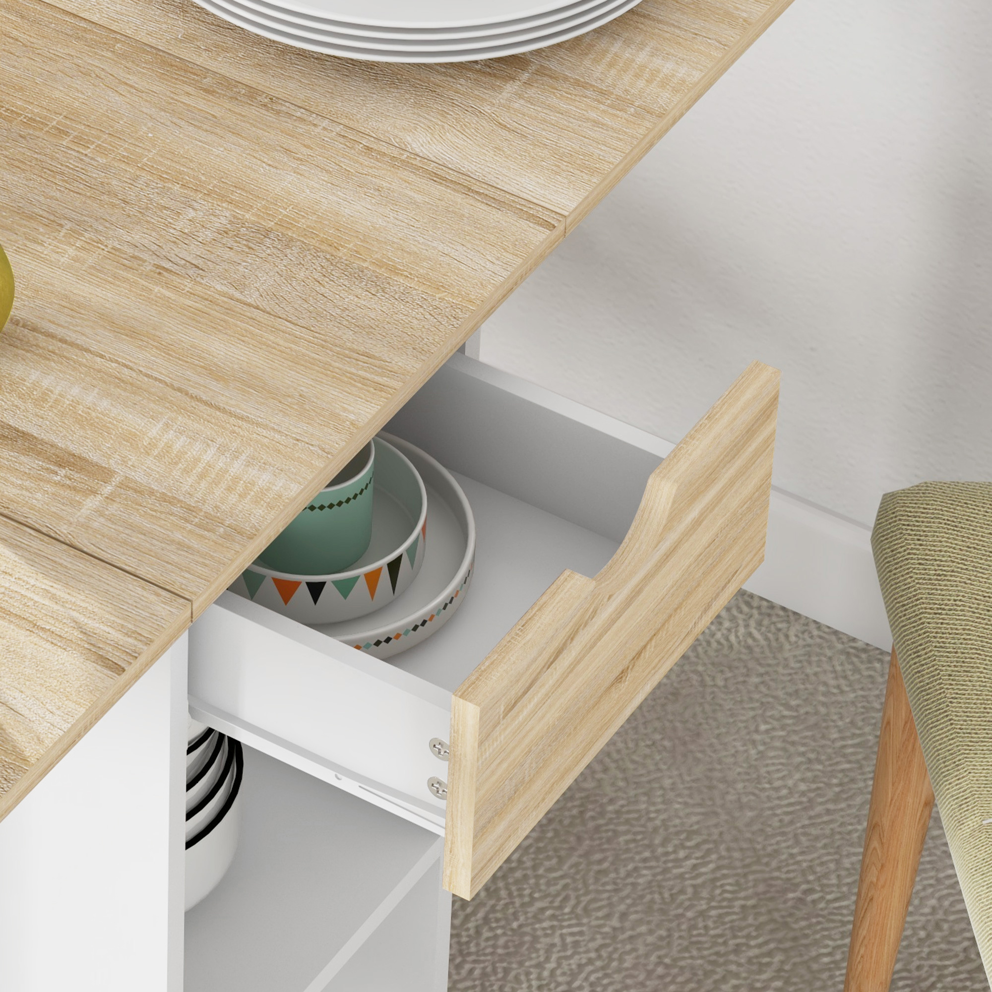 HOMCOM Foldable Dining Table, Drop Leaf Table with Storage for Kitchen, Oak - Image 8
