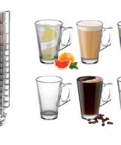 Vinsani Latte Glasses 6pc Set with Coffee Stand - Model 0006375