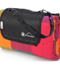 Vinsani 200 x 180cm Folding Picnic Blanket Waterproof & Sandproof Backing - Ideal for Camping & Outdoor Picnic - Rug Mat with Carry Handle