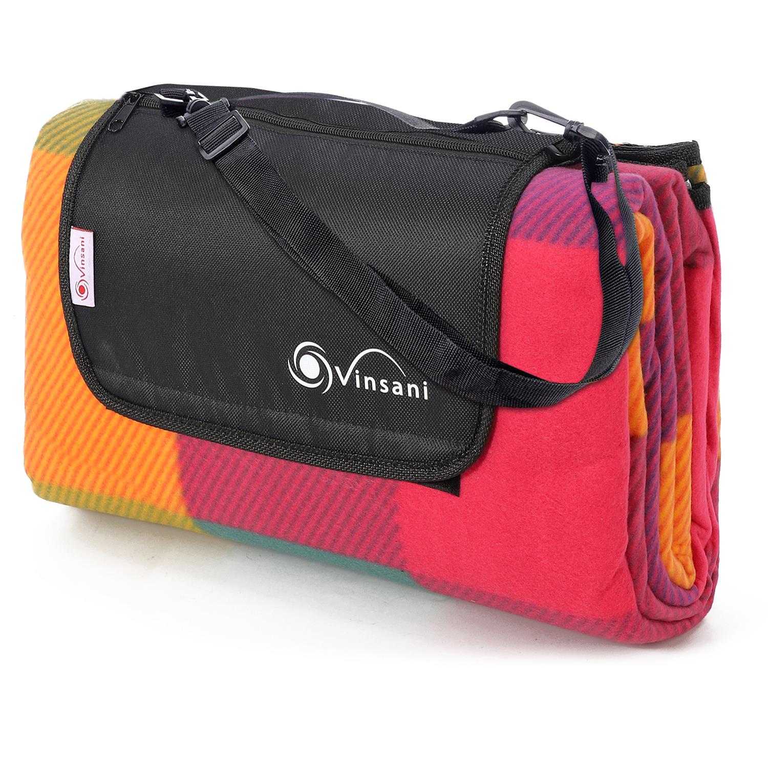 Vinsani 200 x 180cm Folding Picnic Blanket Waterproof & Sandproof Backing - Ideal for Camping & Outdoor Picnic - Rug Mat with Carry Handle