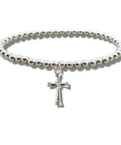 Cross Silver Beaded Bracelet