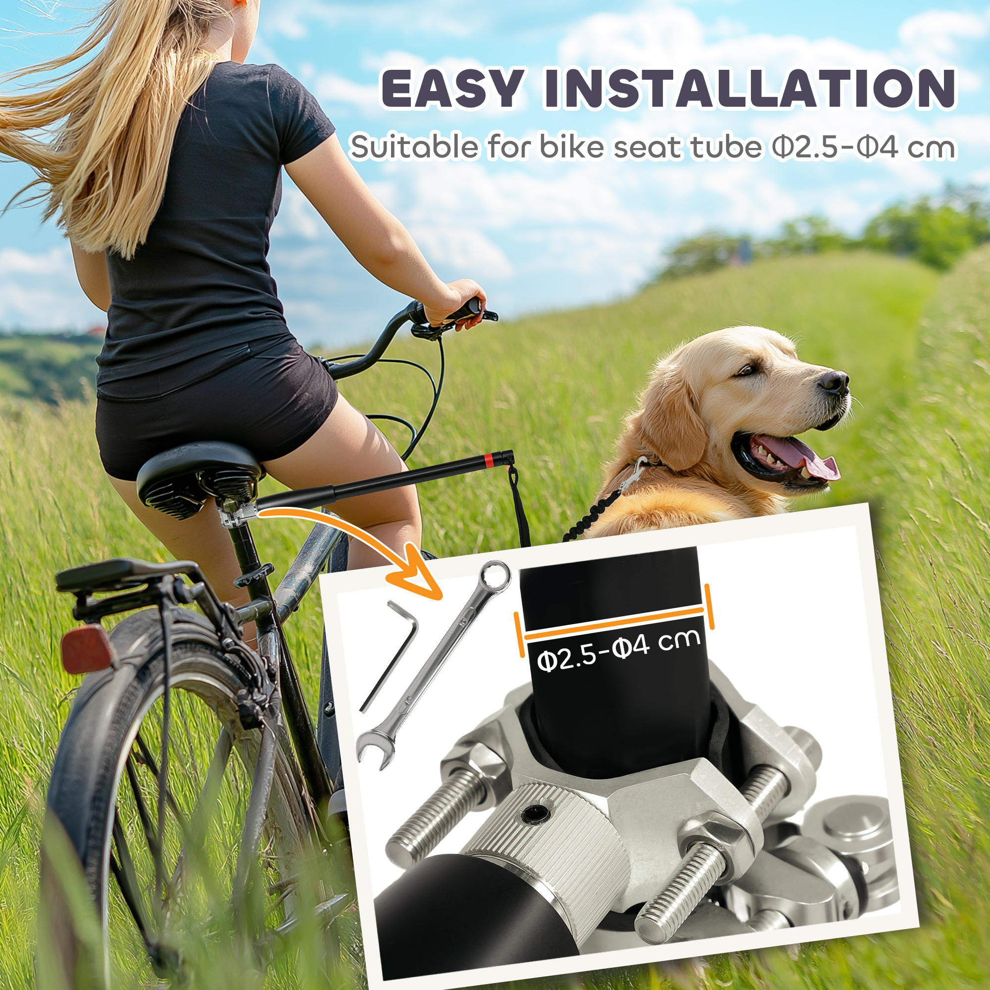 PawHut Dog Lead for Bicycle, Easy Installation, for Cycling, Training - Image 6