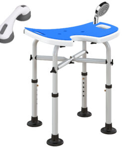HOMCOM Aluminium Shower Stool for Elderly Disabled Non-Slip Bath Stool Blue