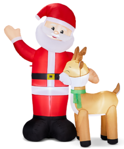 1.9M Lighted Christmas Inflatable Decoration, Inflatable Santa and Reindeer, Funny Blow Up Yard Decorations with Built-in LED Lights for Holiday Party Front Yard Lawn Garden Decor