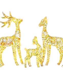 3-Piece Lighted Iridescent Christmas Reindeer Family Set Outdoor Decorations, Weather Proof Deer Family Set of 3 Christmas Ornament Home Decor Pre-lit 110 LED Warm White Lights, 2.4FT