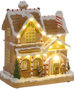 HOMCOM Lighted and Musical Christmas Candy House with Gingerbread Man Brown