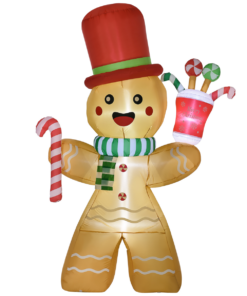 HOMCOM 7.5FT Christmas Inflatables Gingerbread Man with Candy Cane LED Lights