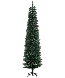 6.5FT Artificial Snow Dipped Christmas Tree Pencil Foldable Black Stand Green