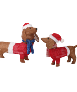 Set of 2 Lighted Dachshund Dog Christmas Decorations, Pre-lit Holiday Decor with 115 Warm White LED Lights for Xmas Outdoor Indoor Decor Lighted Holiday Displays, Brown