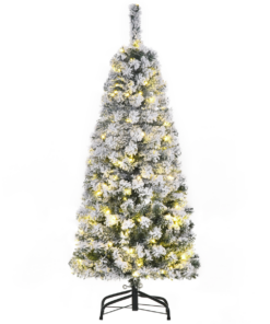 4 Feet Prelit Artificial Snow Flocked Christmas Tree Warm LED Light Green White