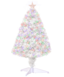2.5FT Prelit Artificial Tabletop Christmas Tree with Fibre Table and Desk White