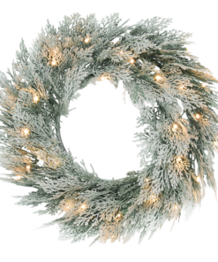 HOMCOM 60 cm Prelit Christmas Wreath, Flocked Front Door Wreath with Timer