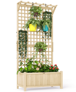 Outsunny Wood Planter Box with Trellis for Climbing Plants - Natural Finish