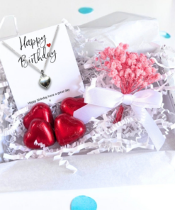 Happy Birthday Mini Gift Hamper with Silver Heart Necklace | Letter Box Gift For Her | Unique Gifts For Her Birthday, Thank you or Christmas UK