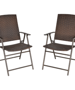 Outsunny 2pcs Rattan Chair Foldable Garden Furniture w/ Armrest Steel Frame