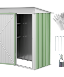 Outsunny 5x3 ft Lean-to Steel Garden Shed, Lockable Door, Green, Small Storage