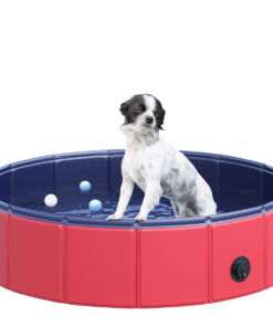 Pet Paddling Pool Cat Dog Indoor/ Outdoor Foldable 80cm Diameter Red Pawhut