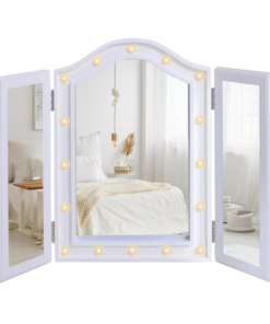 Lighted Tri-Fold Vanity Mirror with LED Lights, Large Cosmetic Mirror, White