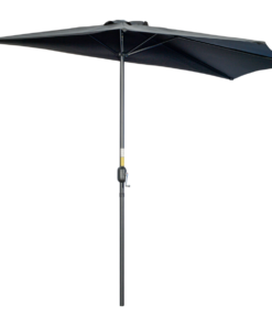 Outsunny 3m Half-Round Parasol with Crank - Black Metal Frame, UV Canopy
