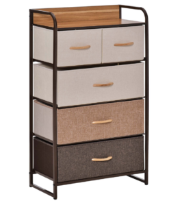 HOMCOM Closet Dresser, Dresser Tower With 5 Linen Fabric Drawers Steel Frame
