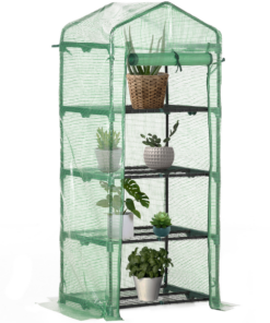 Outsunny Portable 4-Tier Mini Greenhouse w/ PE UV Cover & Zipped Door, Green