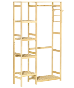 Bamboo Coat Rack w/ Hooks Hanging Rail and Storage Shelf for Entryway HOMCOM