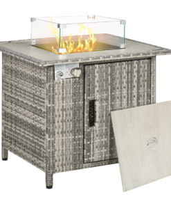 Outsunny 50,000 BTU Gas Fire Pit Table w/ Rain Cover, Wind Guard & Lava Stone